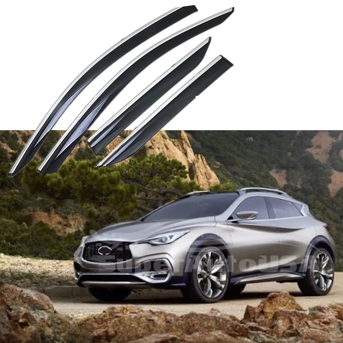 Fit 2016-2021 Infiniti Qx30 Clip-On Chrome Trim Vent Window Visors Rain Sun Wind Guards Shade Deflectors 1