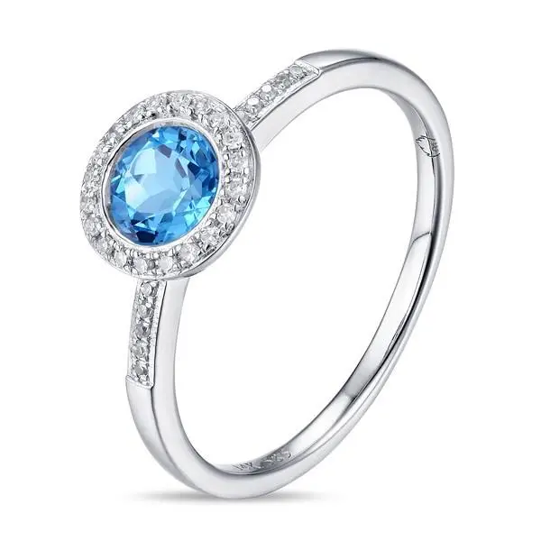14K White Gold Blue Topaz With Diamond Halo Ring 1