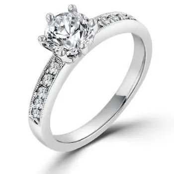 Round Diamond Solitaire Engagement Ring With Ten Diamond Eternity Shank 1