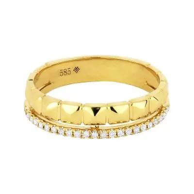 14K Gold  Textured And Diamond Band 1