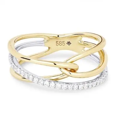 14K Two-Tone Diamond Criss Cross Ring 1