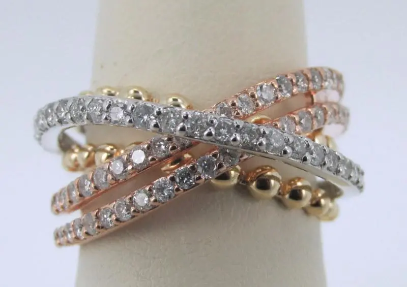 14K Tricolor Gold  Diamond Roller Coaster Ring 1