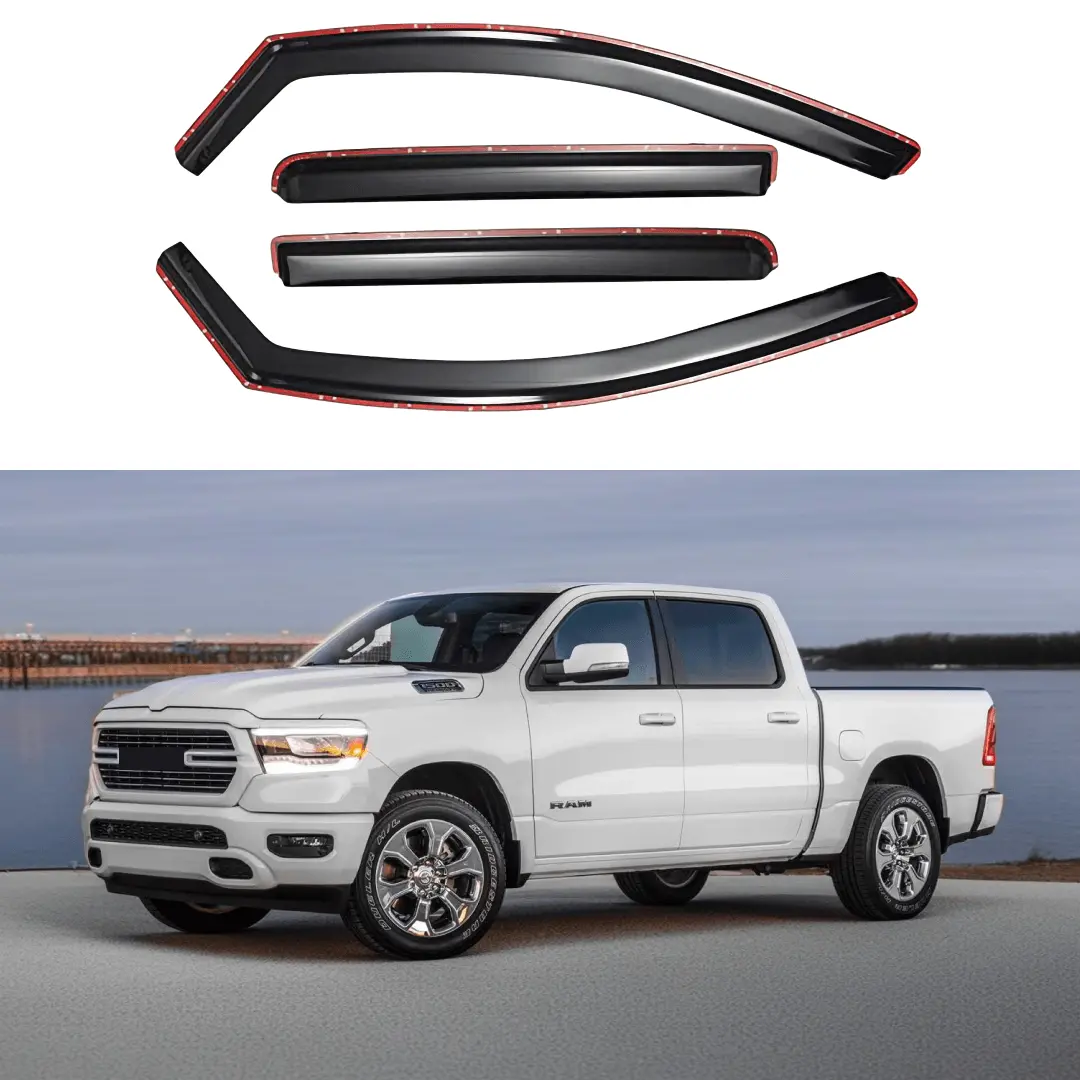 Fit 2019-2025 Ram 1500 Crew Cab In-Channel Vent Window Visors Rain Sun Wind Guards Shade Deflectors 1