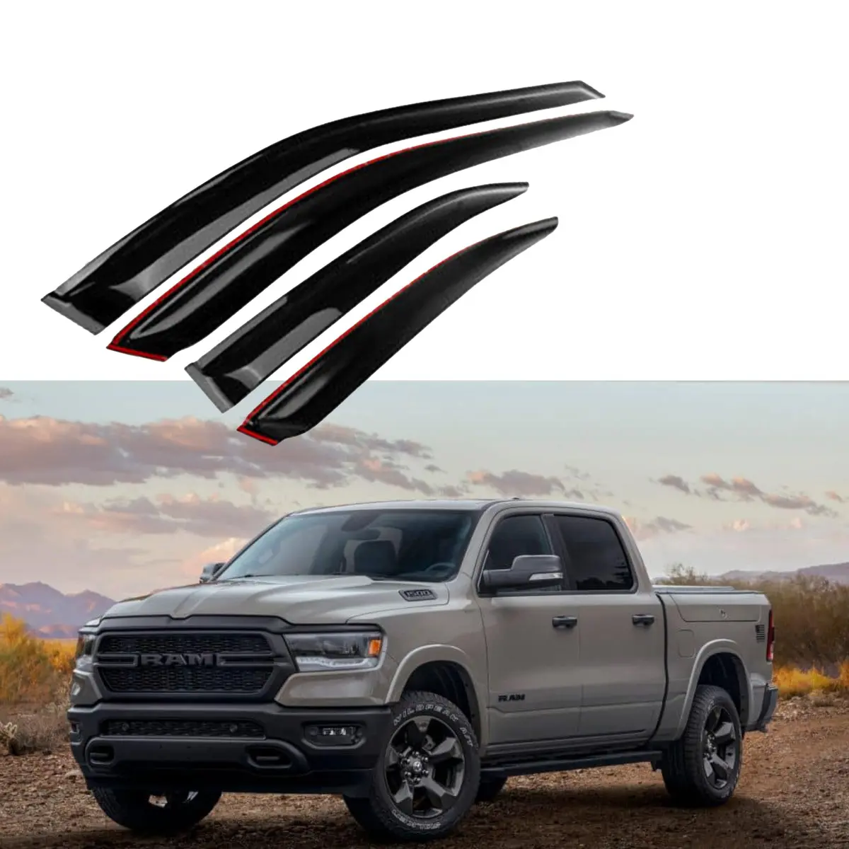 Fit 2019-2024 Ram 1500 Oe Style Vent Window Visors Rain Sun Wind Guards Shade Deflectors 1