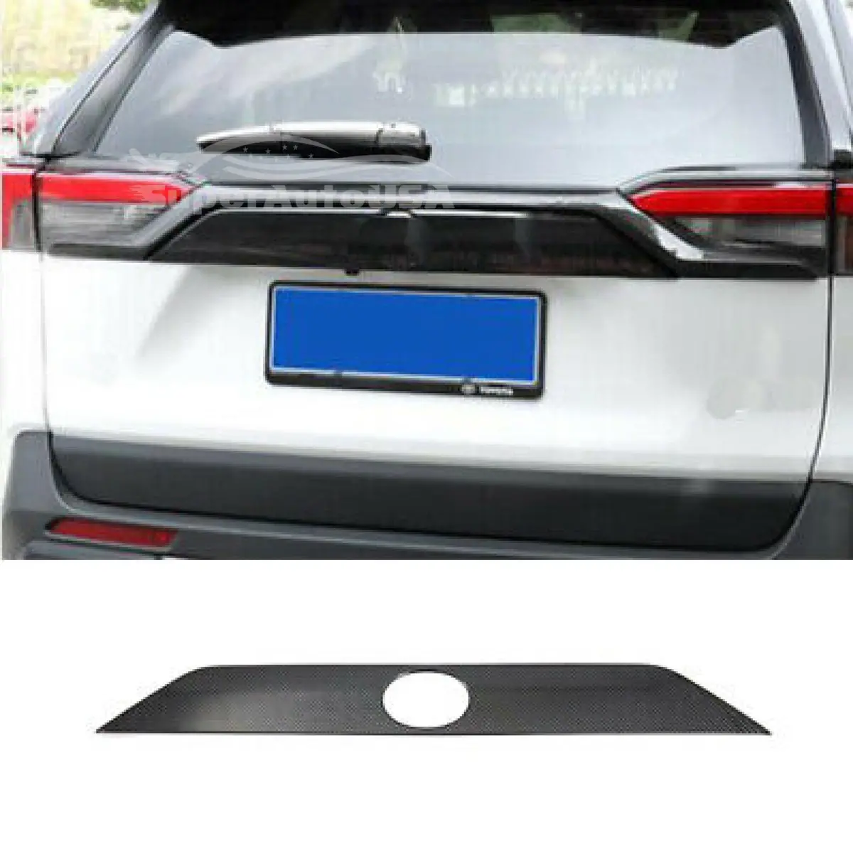 Fits 2019-2021 Toyota Rav4 Rear Door Trunk Lid Decoration Latch Cover Molding Trim (Carbon Fiber Print) 1