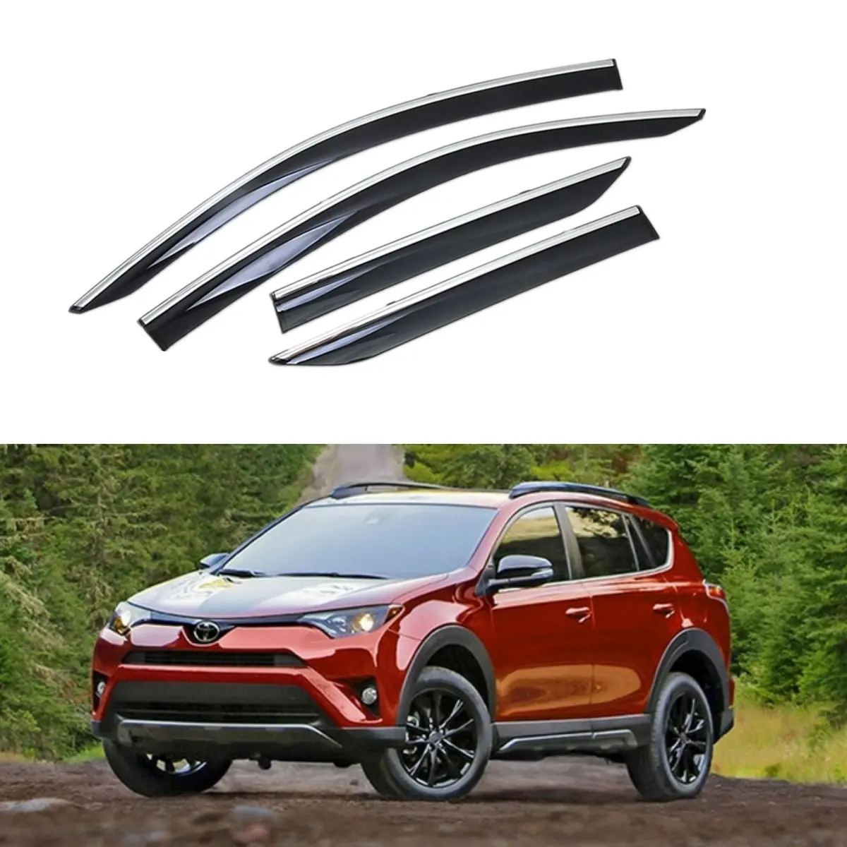 Fit 2013-2018 Toyota Rav4 Clip-On Chrome Trim Vent Window Visors Rain Sun Wind Guards Shade Deflectors 1