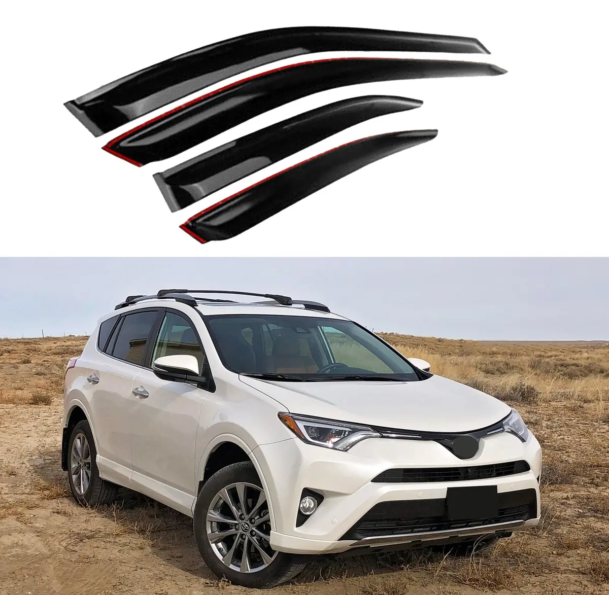 Fit 2013-2018 Toyota Rav4 Out-Channel Vent Window Visors Rain Sun Wind Guards Shade Deflectors 1
