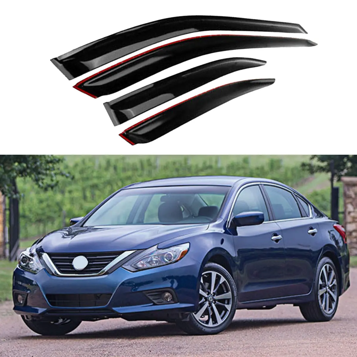 Fit 2013-2018 Nissan Altima Out-Channel Vent Window Visors Rain Sun Wind Guards Shade Deflectors 1