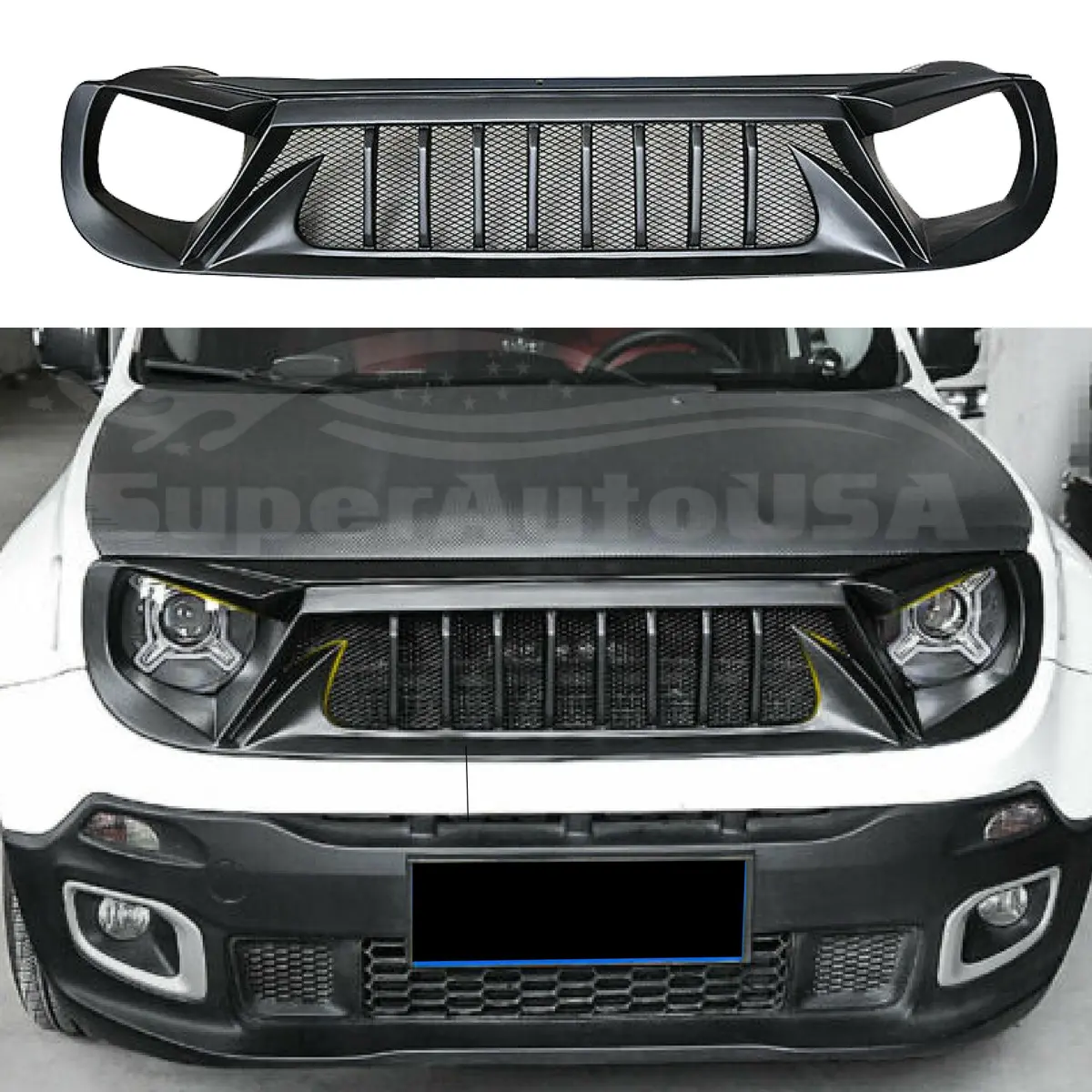 Fit 2015-2018 Jeep Renegade Front Bumper Upper Grill Grille Assembly Shark 1