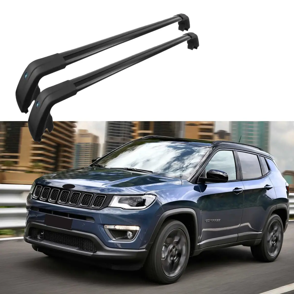 Fit 2017-2021 Jeep Compass Black Baggage Luggage Cross Bar Crossbar 1