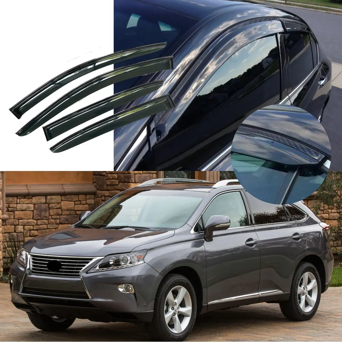 Fit 2010-2016 Lexus Rx350 Rx450h Carbon Fiber Style Trim Vent Window Visors Rain Sun Wind Guards Shade Deflectors 1