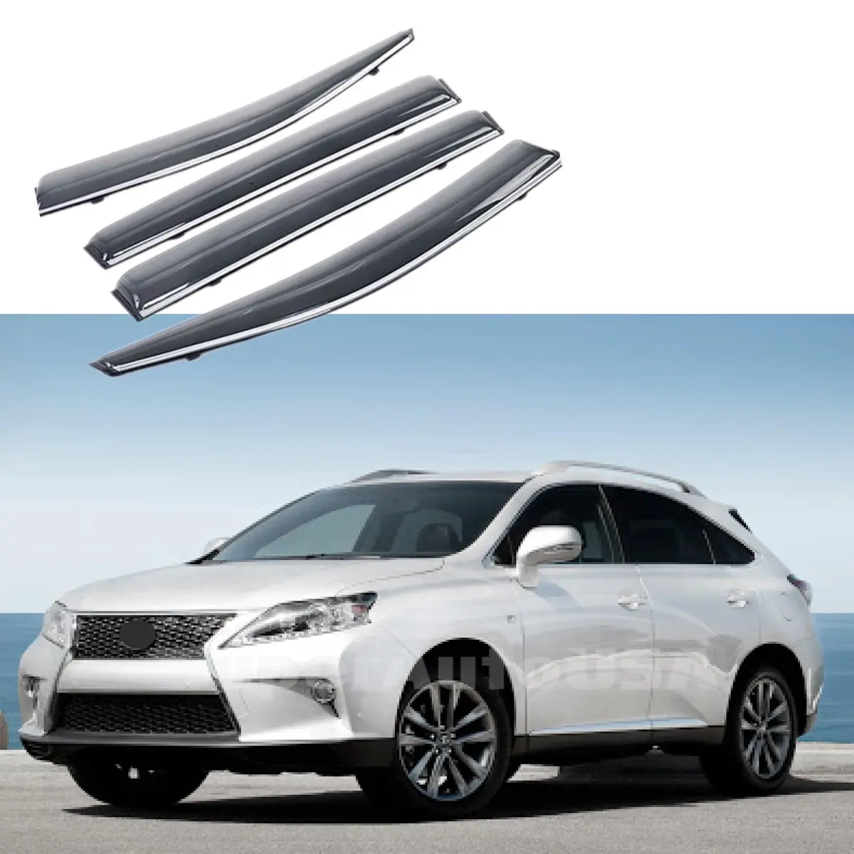Fit 2010-2015 Lexus Rx350 Rx450h Clip-On Chrome Trim Vent Window Visors Rain Sun Wind Guards Shade Deflectors 1