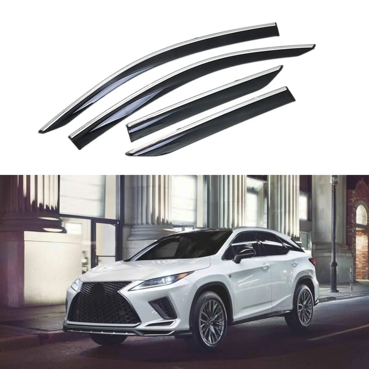 Fit 2016-2022 Lexus Rx350 Rx450h Clip-On Chrome Trim Vent Window Visors Rain Sun Wind Guards Shade Deflectors 1