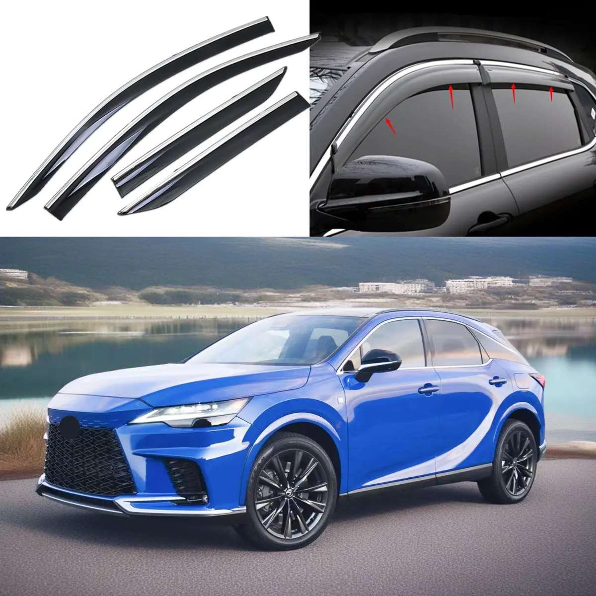 Chrome Trim Window Visors Rain Sun Guards Fits 2023-2025 Rx350 Rx500h 1