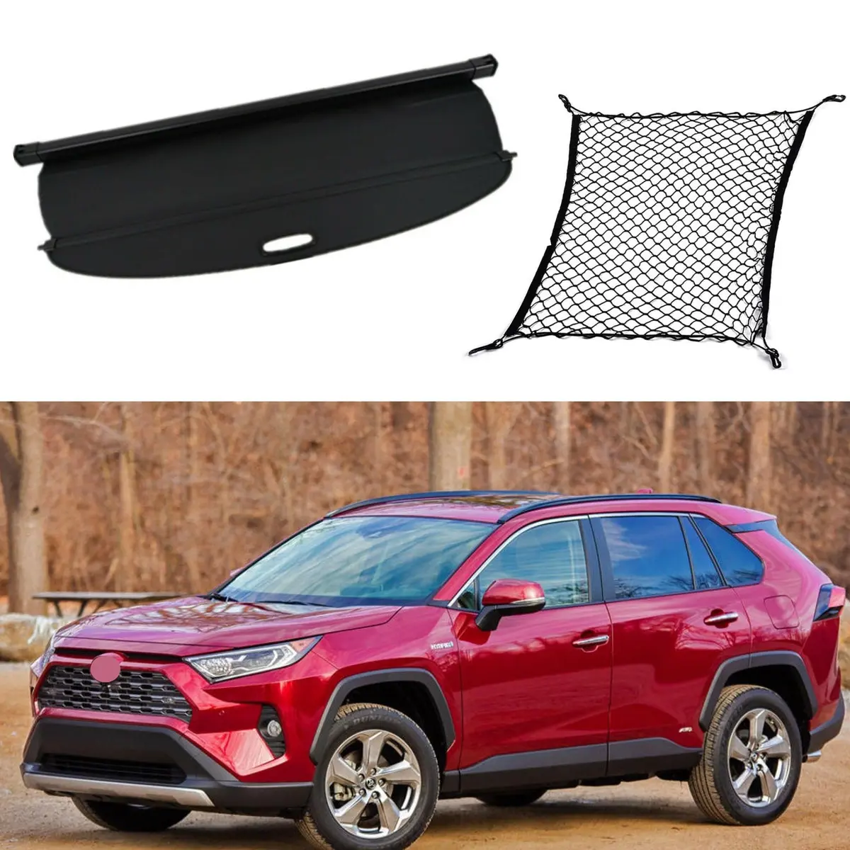 Fits 2019-2020 Toyota Rav4 Luggage Rear Trunk Retractable Tonneau Cargo Cover And Free Net (Black) 1