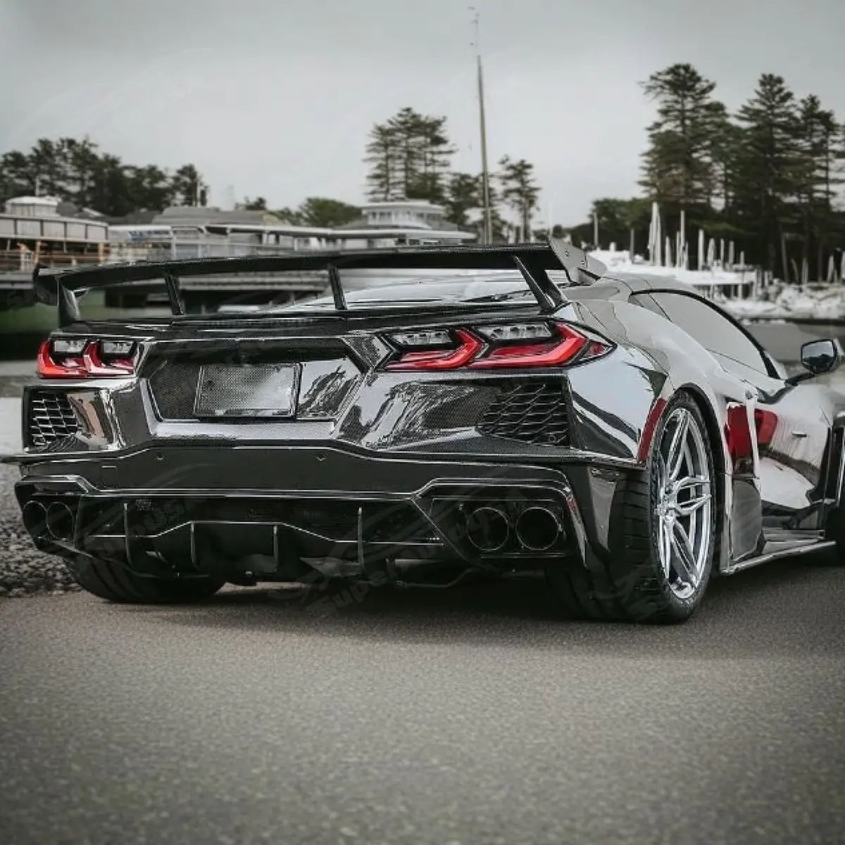 Real Carbon Fiber Rear Bumper Lower Diffuser Spoiler Fit Chevrolet Corvette (C8) 2020-2025 2