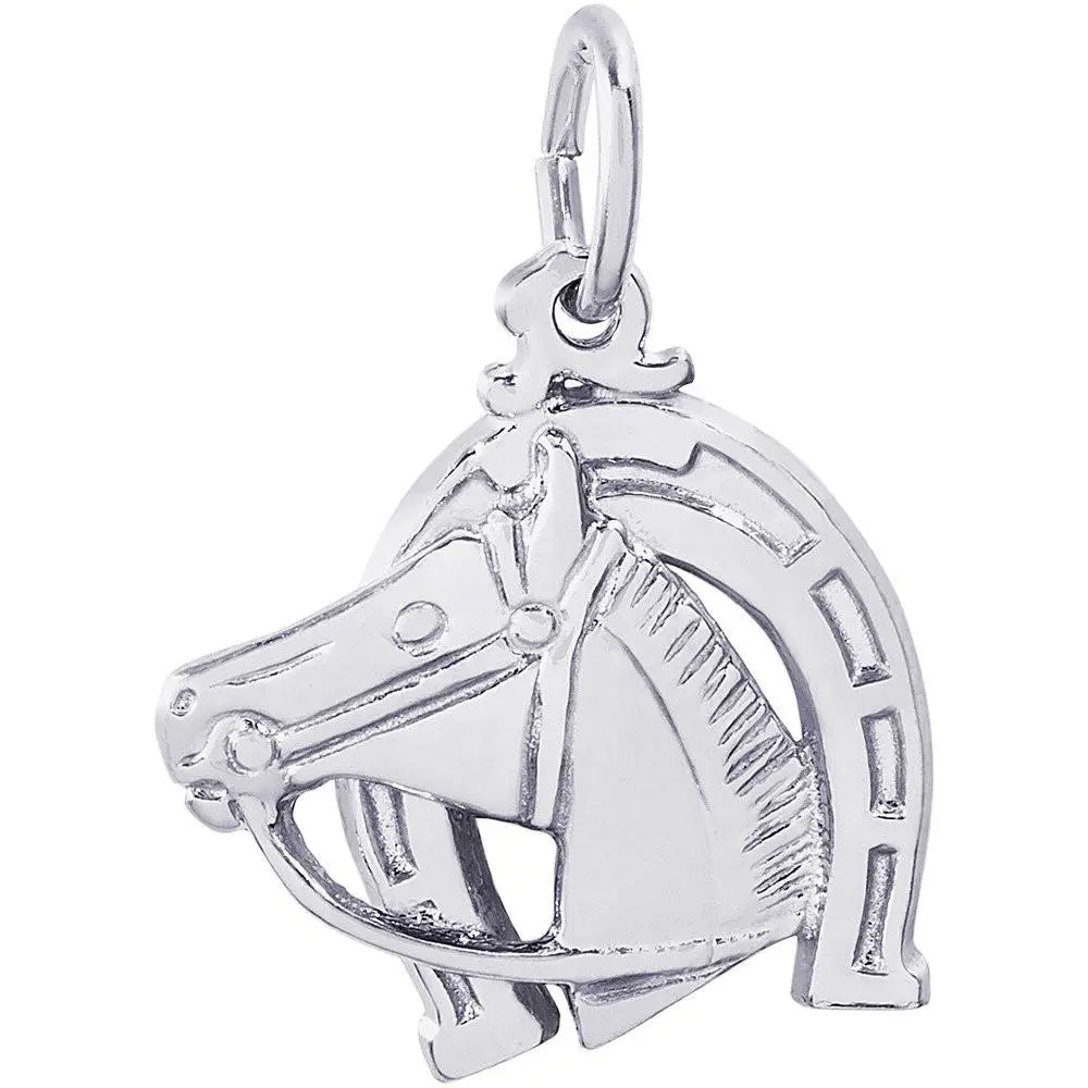 Sterling Silver Horse Head With Horseshoe Charm 1