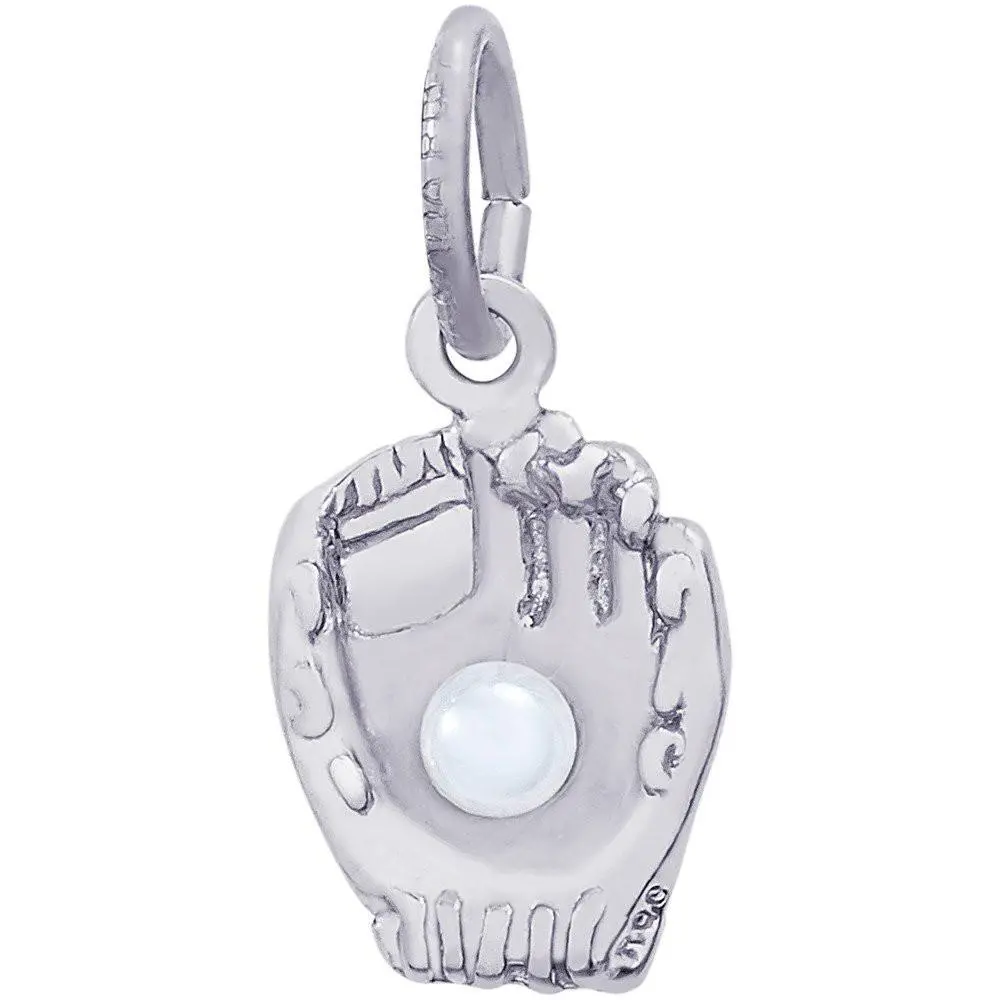 Sterling Silver Baseball Glove With Pearl Accent Charm 1