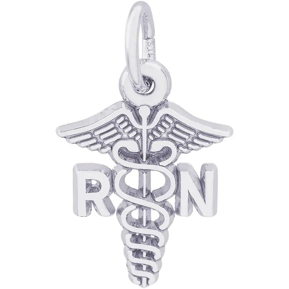 Sterling Silver Small Registered Nurse Caduceus Charm 1