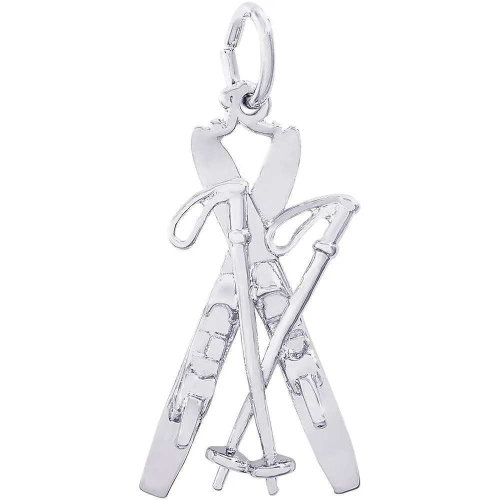 Sterling Silver Downhill Skis With Poles Charm 1