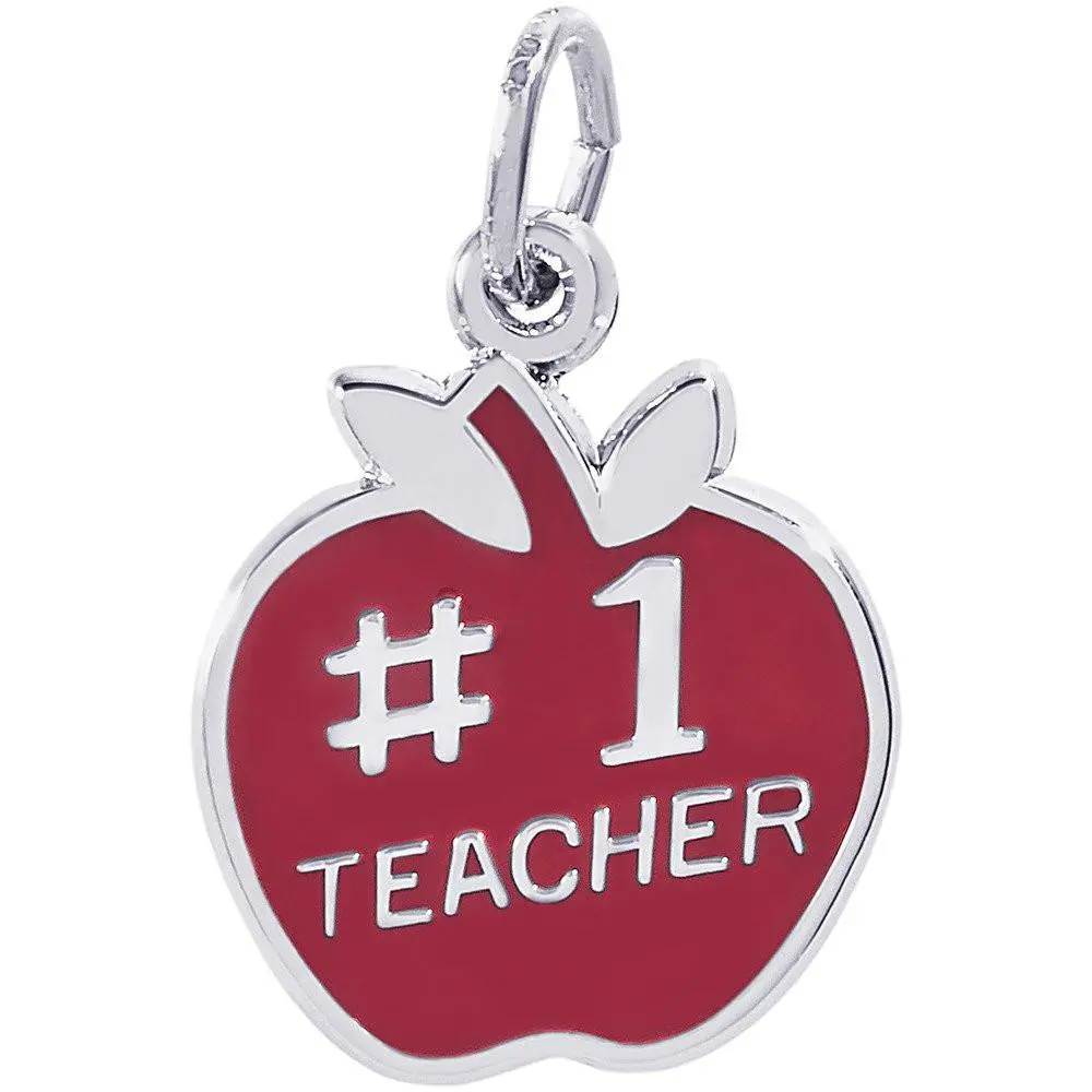 Sterling Silver Number One Teacher Apple Charm 1