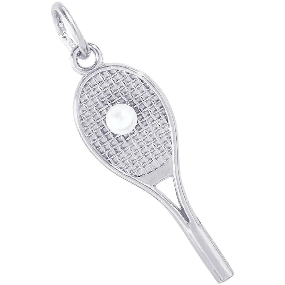 Sterling Silver Tennis Racquet With Pearl Charm 1