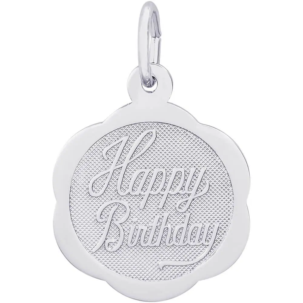 Sterling Silver Happy Birthday Scalloped Disc Charm 1