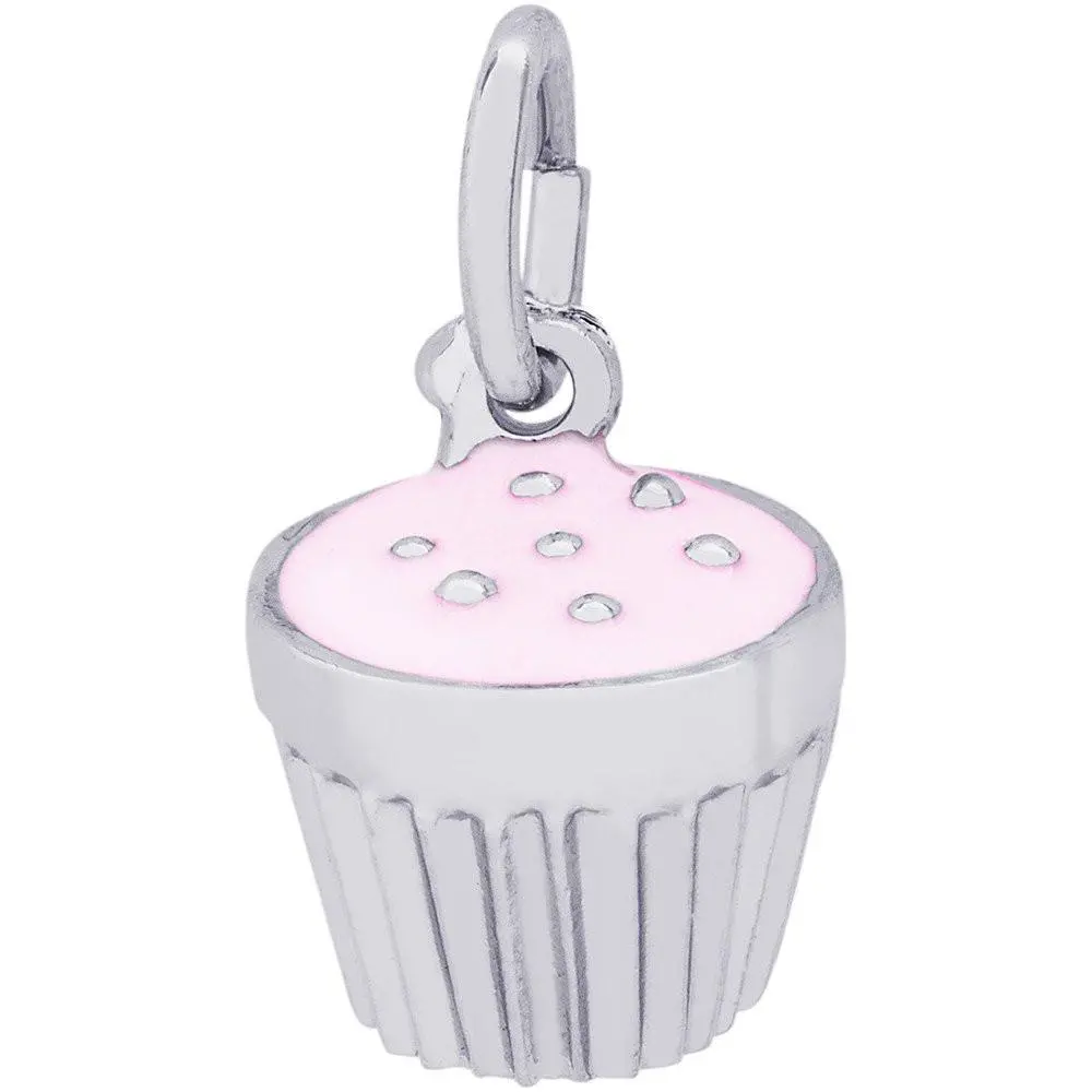 Sterling Silver Pink Frosted Cupcake Charm 1