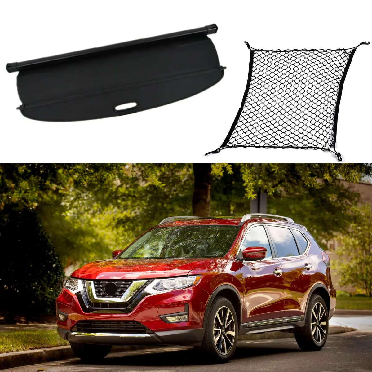 Fits 2014-2019 Nissan Rogue Rear Trunk Retractable Tonneau Cargo Cover And Free Net (Black) 1