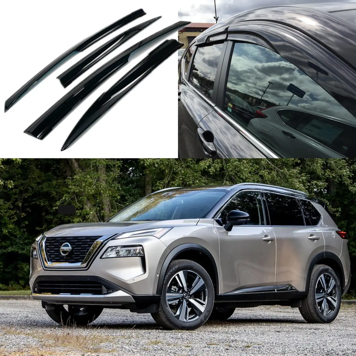 Fits 2021-2022 Nissan Rogue  3D Mugen Style Vent Window Visors Rain Sun Wind Guards Shade Deflectors 1