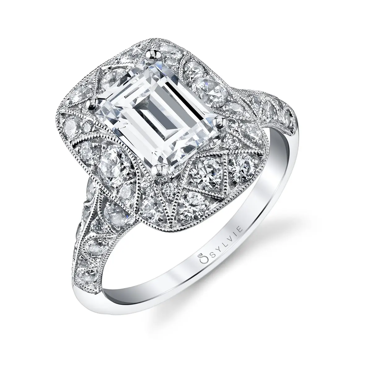 14K White Gold Vintage Inspired  Diamond Engagement Ring(Center Stone Not Included) 1