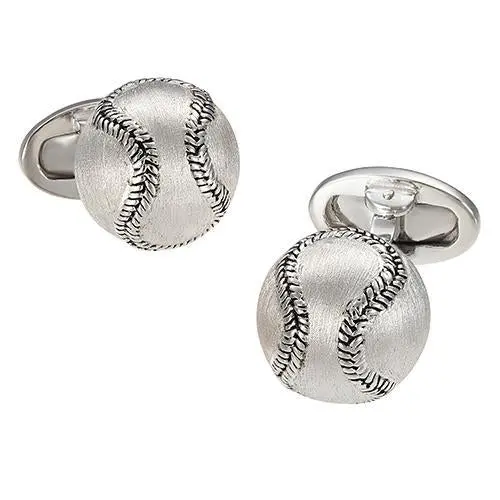 Sterling Silver Brushed Baseball Cufflinks 1