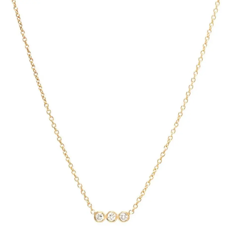 14K Yellow Gold Horizontal Three Bezel Diamond Necklace 1