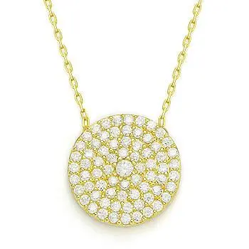 Yellow Sterling Silver Large Round Cz Disc Chain 1