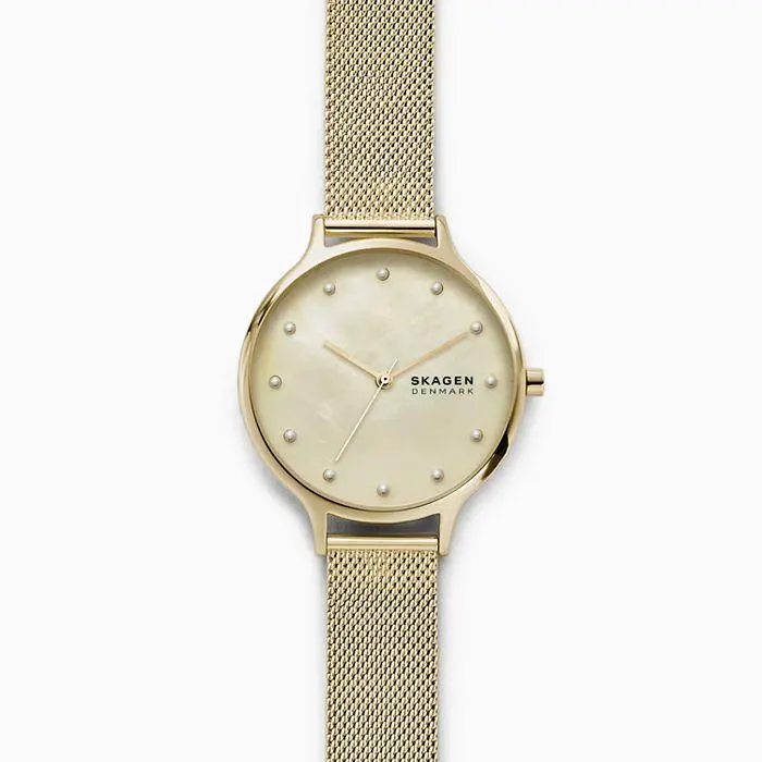 Anita Mother-Of-Pearl Gold-Tone Steel-Mesh Watch 1