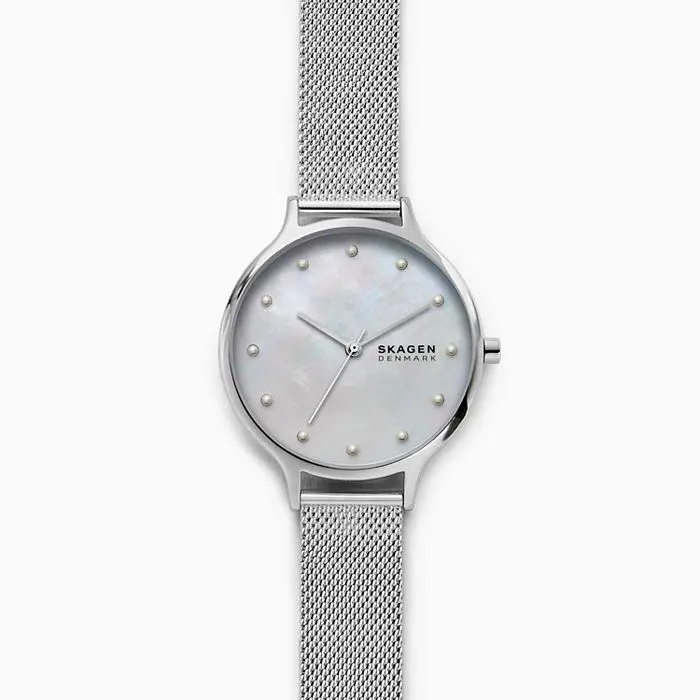 Anita Mother-Of-Pearl Silver-Tone Steel-Mesh Watch 1