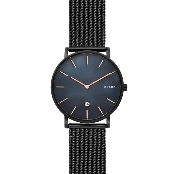 Skagen Hagen Slim Mother-Of-Pearl Black Steel-Mesh Watch 1