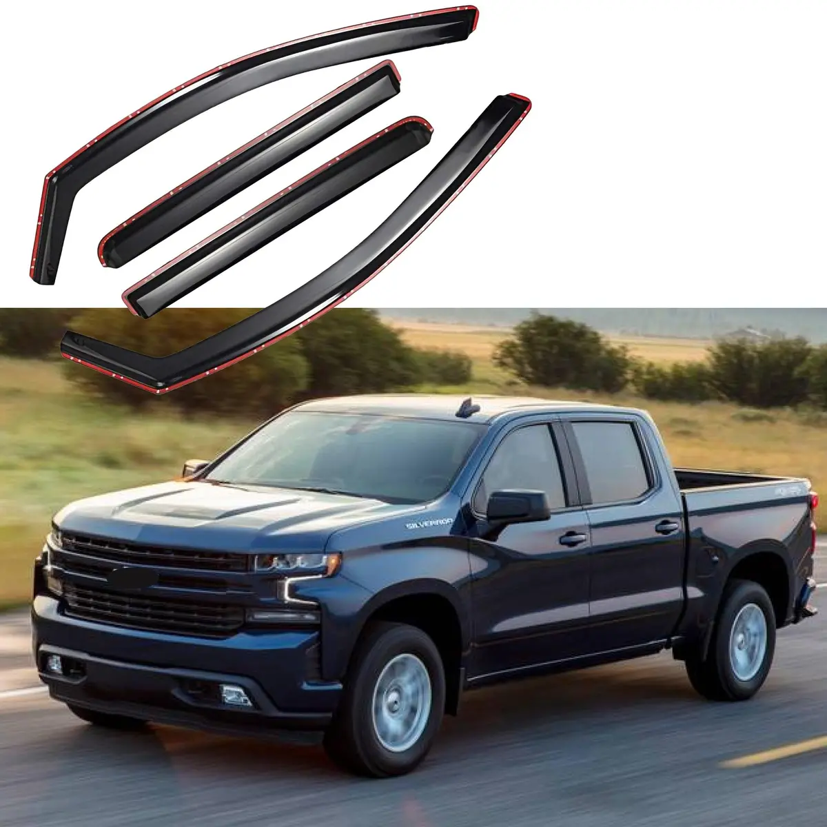 Fit 2019-2022 Chevrolet Silverado Sierra 1500 Crew Cab In-Channel Vent Window Visors Rain Sun Wind Guards Shade Deflectors 1