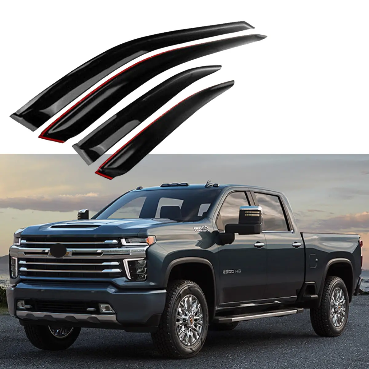 Fit 2019-2022 Chevrolet Silverado Ram 1500 Gmc Sierra Crew Cab Oe Style Vent Window Visors Rain Sun Wind Guards Shade Deflectors 1