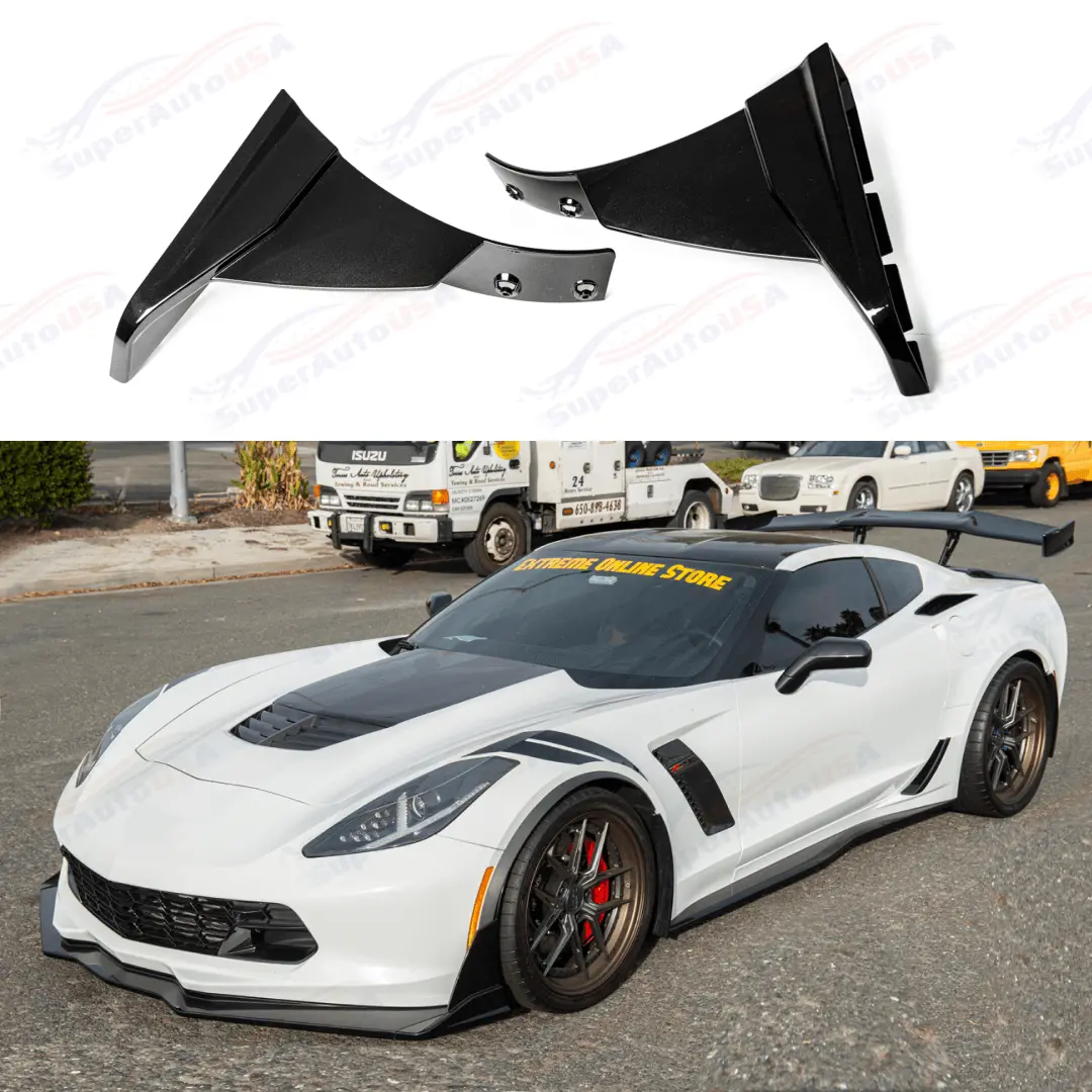 Fits 2014-2019 Corvette C7 Stage 3.5 Zr1 Style Carbon Flash Black Front Side Winglets 1
