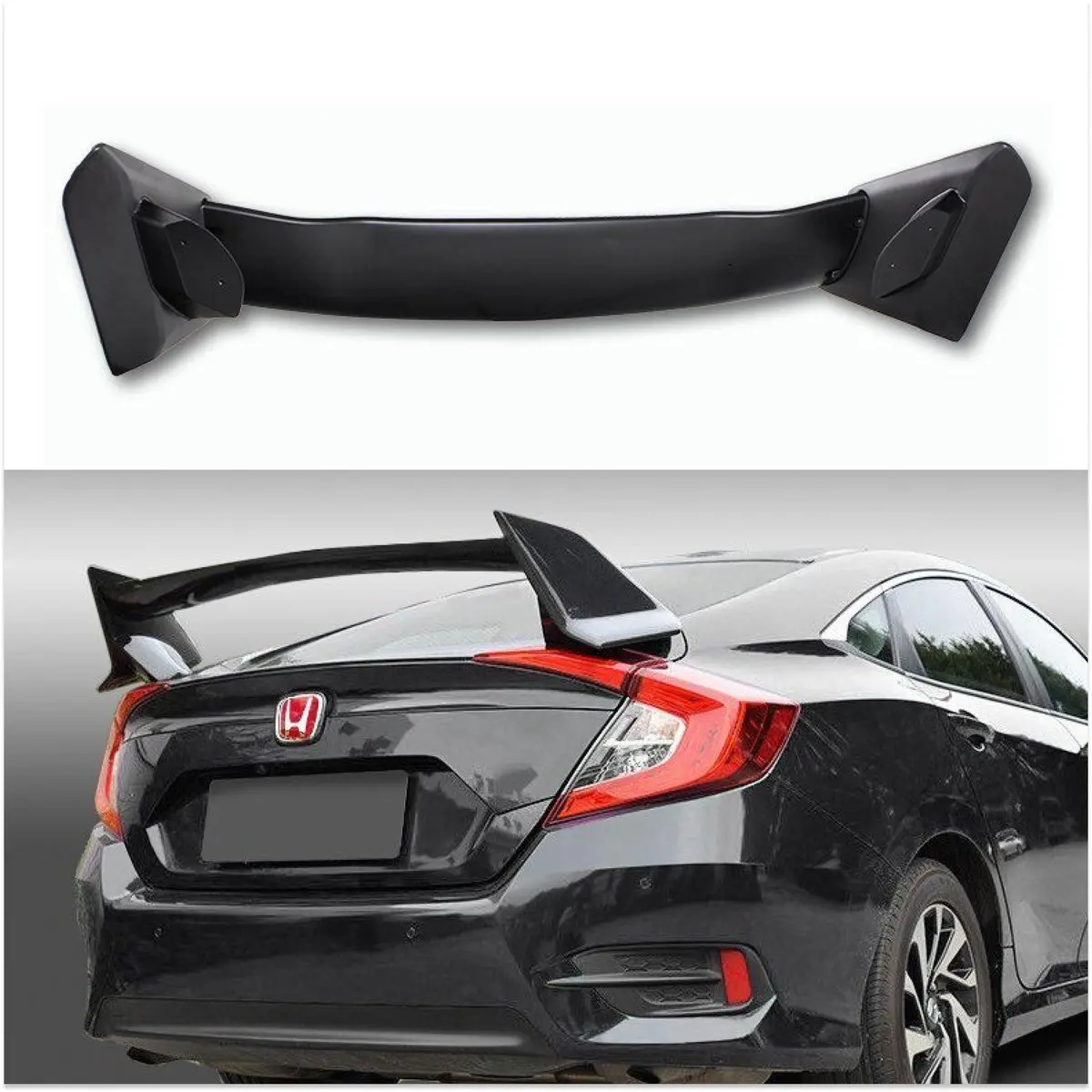 Fit 2016-2021 Honda Civic Sedan Type-R Style Primer Black Rear Trunk Wing Spoiler (Primer Black) 1