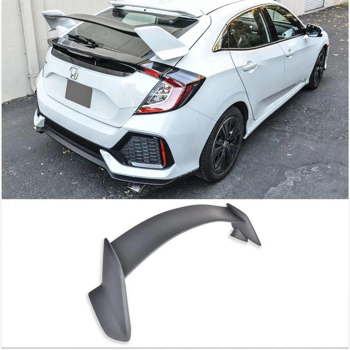 Fit 2016-2021 Honda Civic Hatchback Type-R Style Primer Black Rear Lid Wing Spoiler (Primer Black) 1