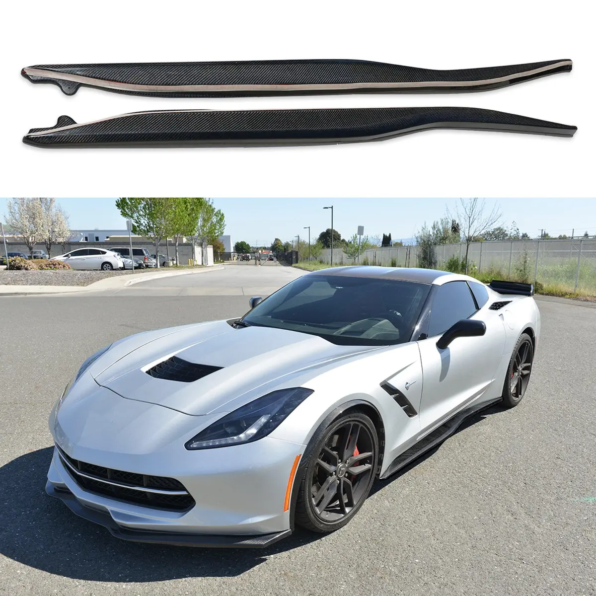 Fits 2014-19 Corvette C7 Z06 Style Side Skirts Rocker Panel Extension 1