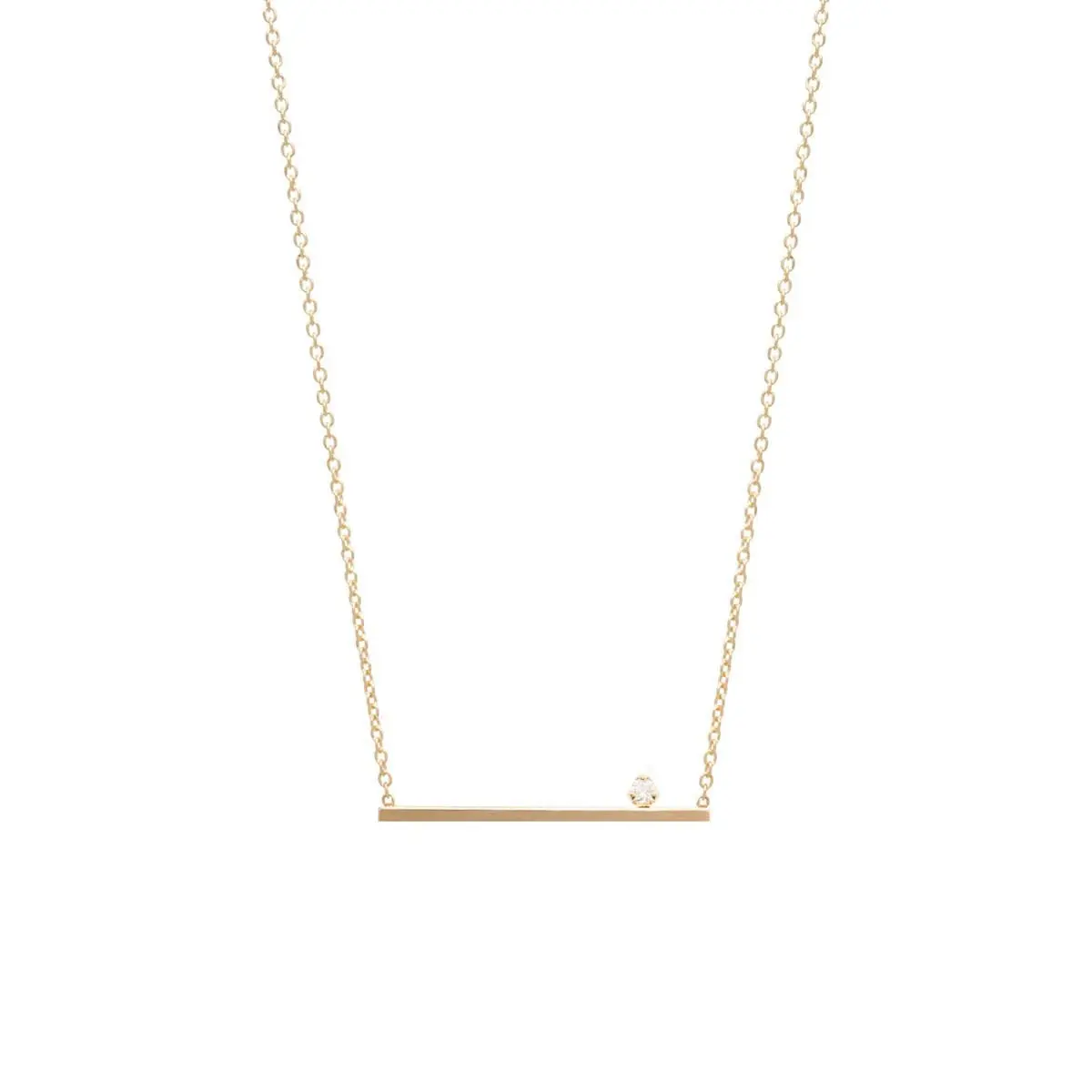 14K Yellow Gold Straight Bar Necklace With One Diamond 1