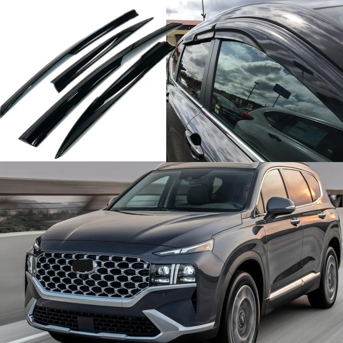 For 2019-2023 Hyundai Santafe 3D Mugen Style Vent Window Visors Rain Guards Shade Deflectors 1