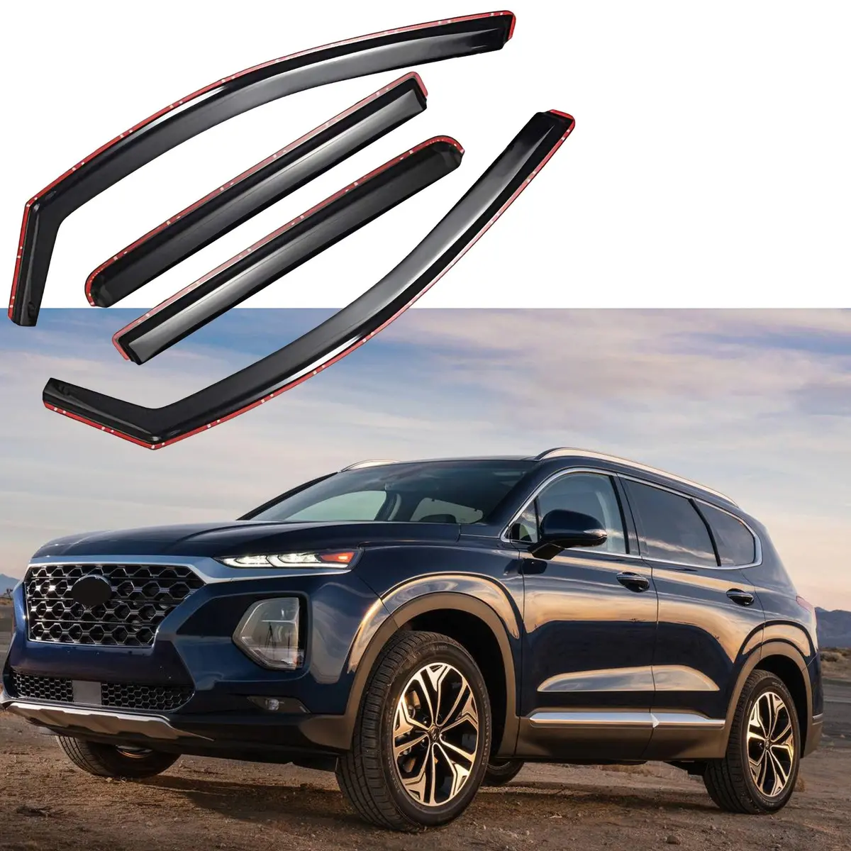 For Hyundai Santafe 2019-2023 In-Channel Vent Window Visors Rain Sun Wind Guards Shade Deflectors 1
