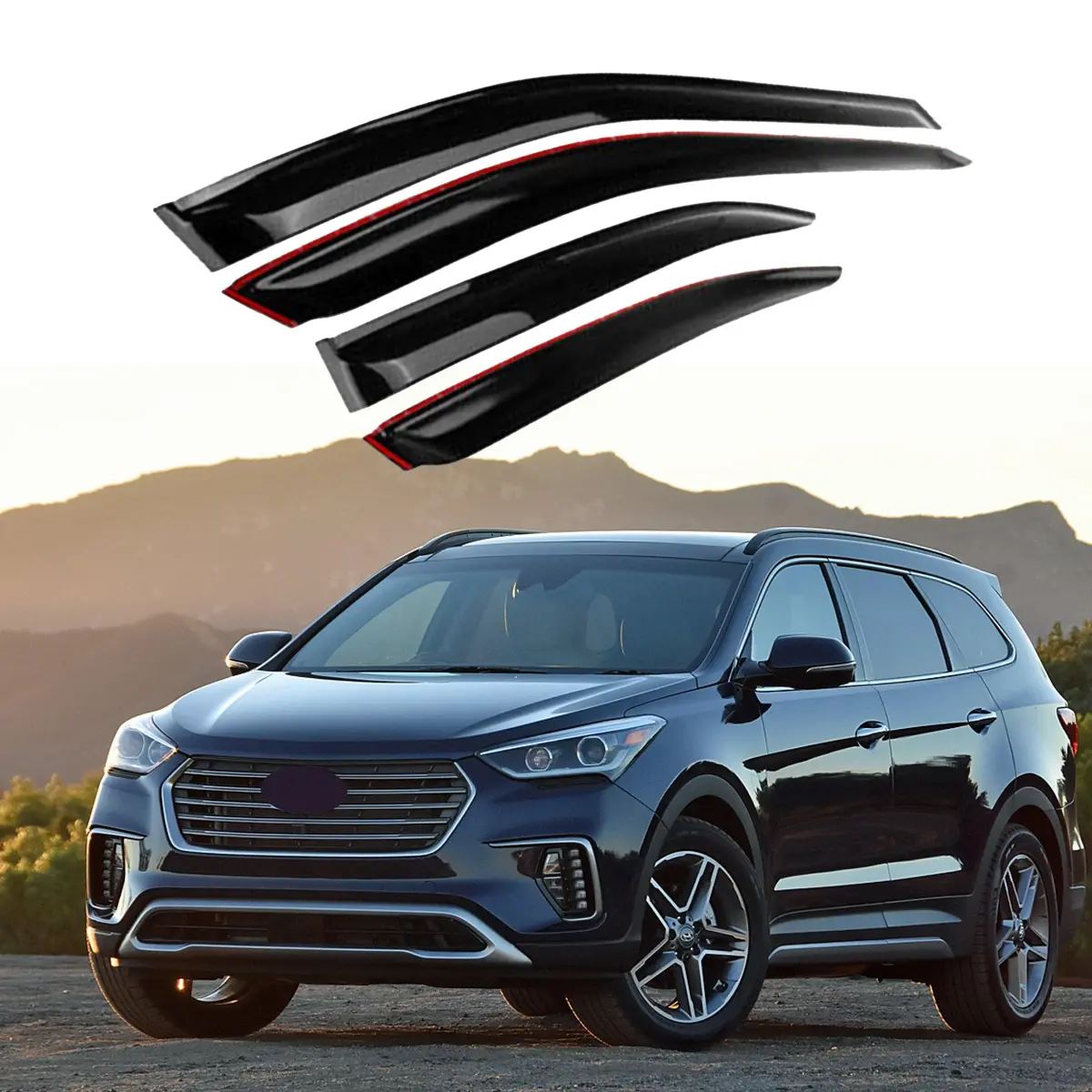 For Hyundai Santa Fe Sport 2013-2018 3D Mugen Style Vent Window Visors Rain Sun Wind Guards Shade Deflectors 1