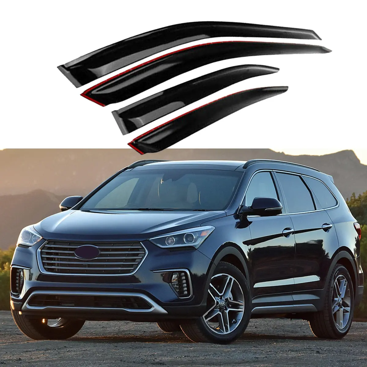 For Hyundai Santa Fe Sport 2013-2018 Out-Channel Vent Window Visors Rain Sun Wind Guards Shade Deflectors 1