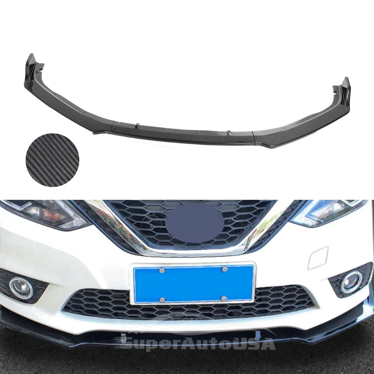 Fit 2020-2024 Nissan Sentra Front Bumper Lip Spoiler Splitter (Carbon Fiber Print) 1