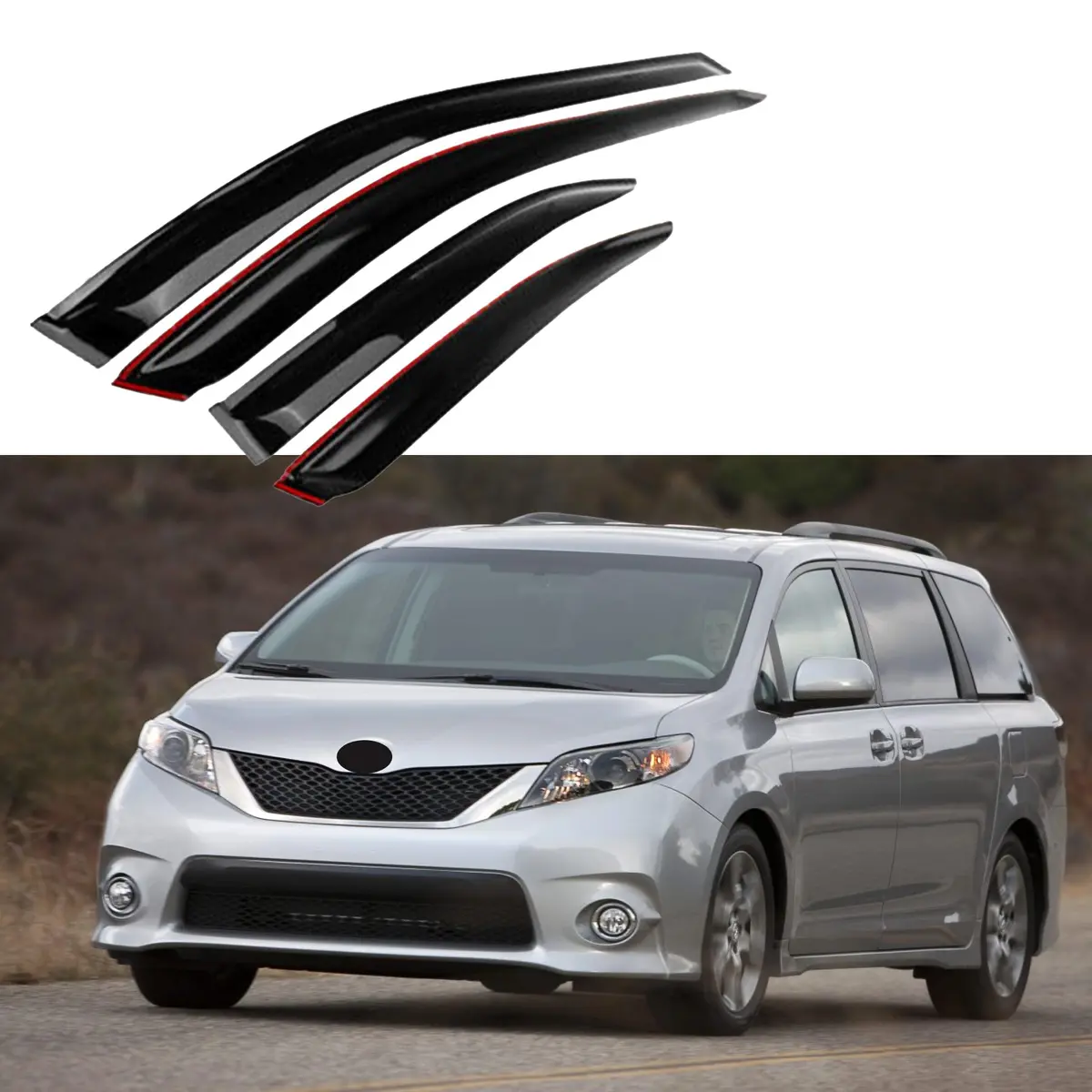 Fit 2011-2020 Toyota Sienna Out-Channel Vent Window Visors Rain Sun Wind Guards Shade Deflectors 1